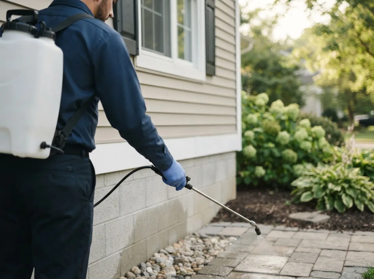 Pest control technician inspecting a home in Farmington, CT